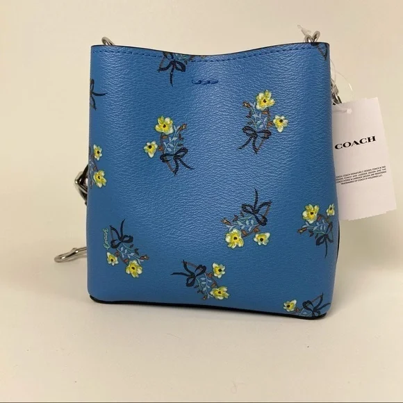 COACH Mini Town Bucket Crossbody Bag Floral Bow Print Blue Handbag New - Picture 10 of 11